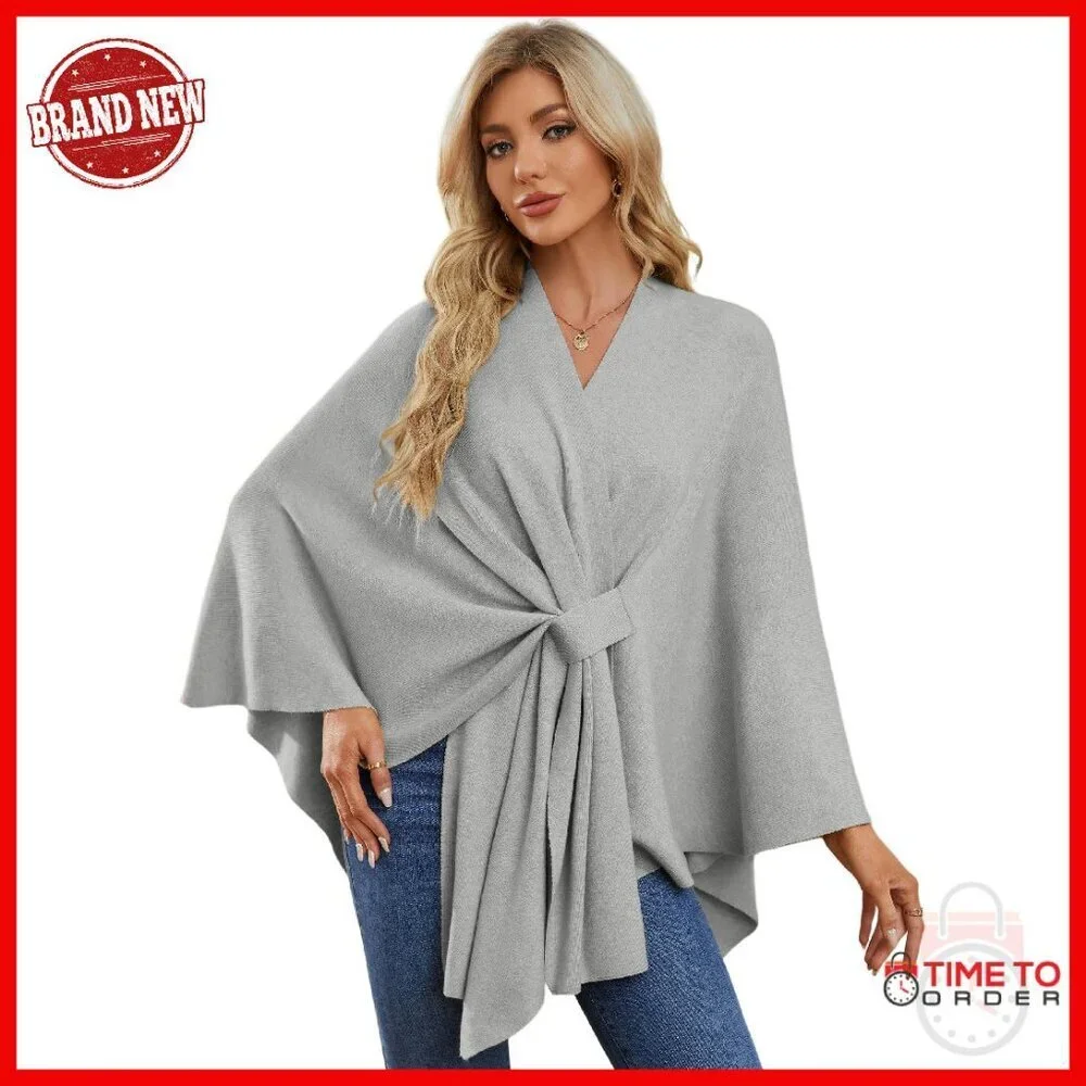 Soft Double Knit Poncho Shawl Wrap One Size Fits Most All Seasons